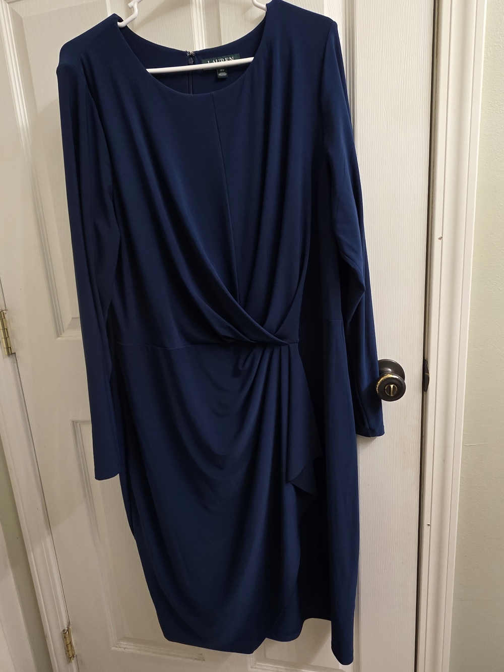 Ralph Lauren Navy Long-Sleeve Twist-Drape Dress
